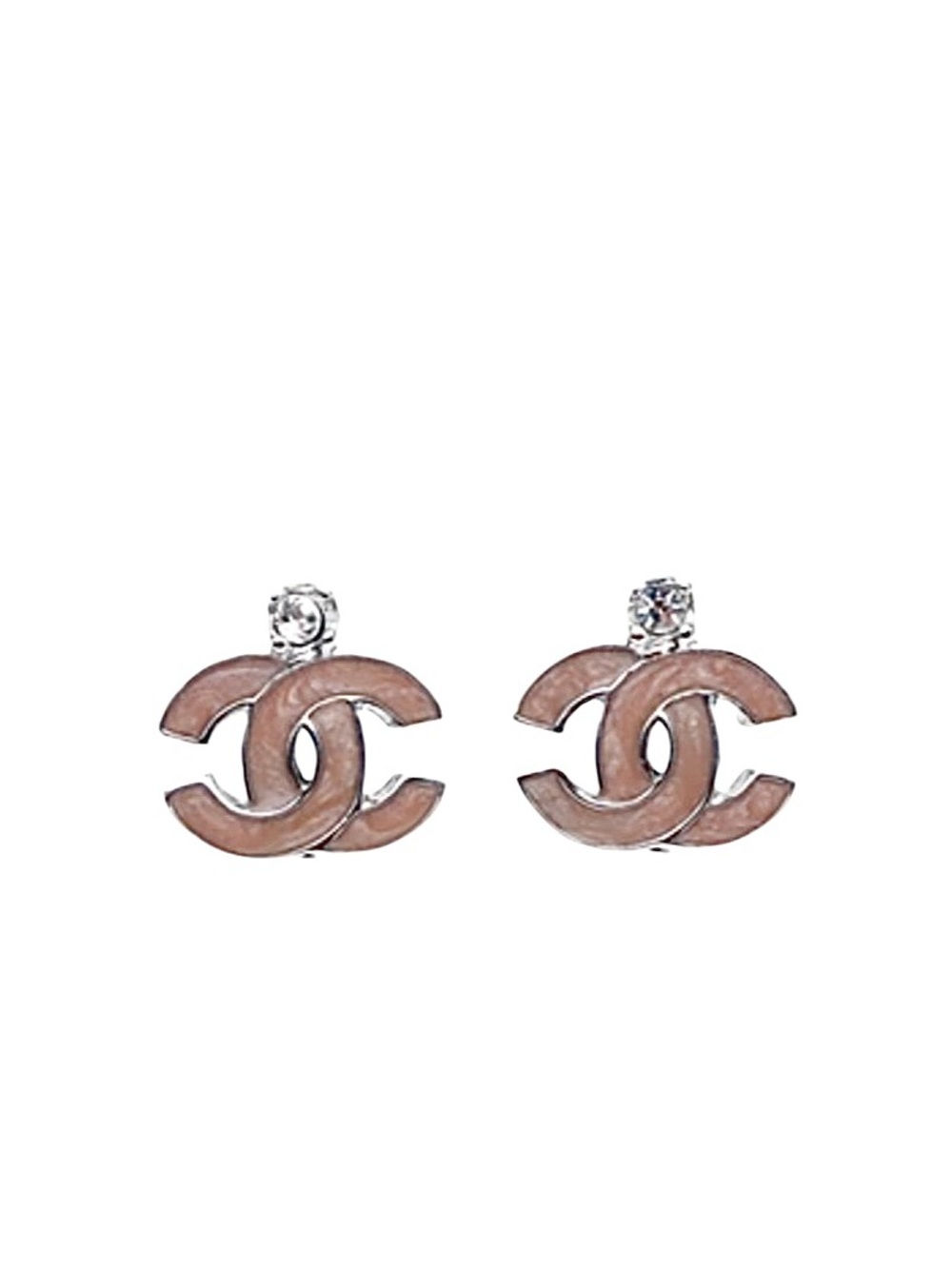 Chanel Coco Mark Rhinestone Earrings Silver